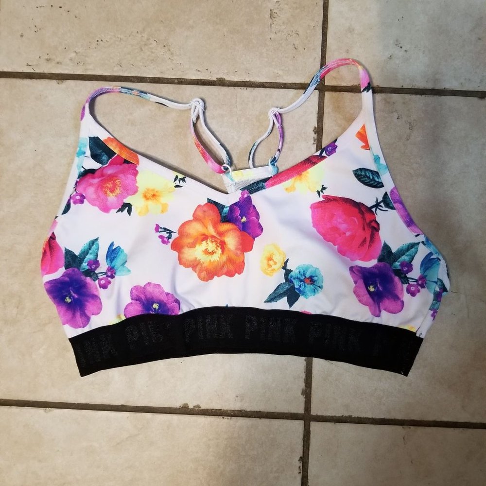 Victoria's Secret Pink Logo Floral Sports Bra Workout Gym top women sportswear